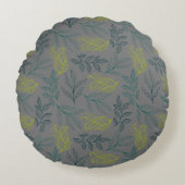 黄色の緑葉のパターン灰色 ラウンドクッション (正面)