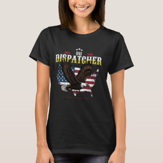 黄色の線911 Dispatcher Eagle American Flag Eme Tシャツ