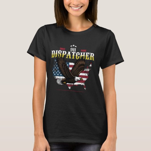 黄色の線911 Dispatcher Eagle American Flag Eme Tシャツ (正面)