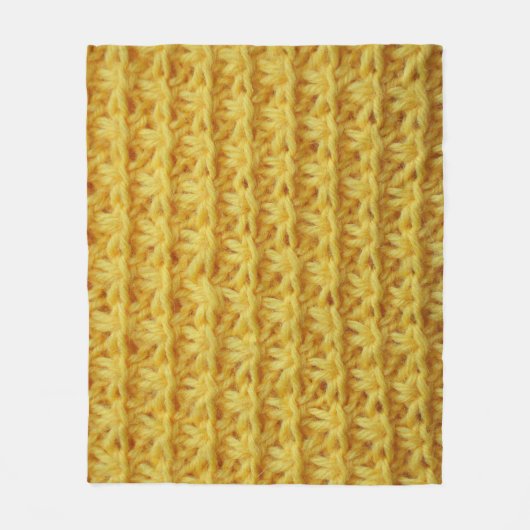 黄色の編地：テクスストライプのチャー。 フリースブランケット (正面)