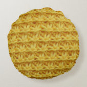 黄色の編地：テクスストライプのチャー。 ラウンドクッション (裏面)