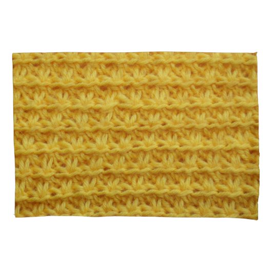 黄色の編地：テクスストライプのチャー。 枕カバー (正面)