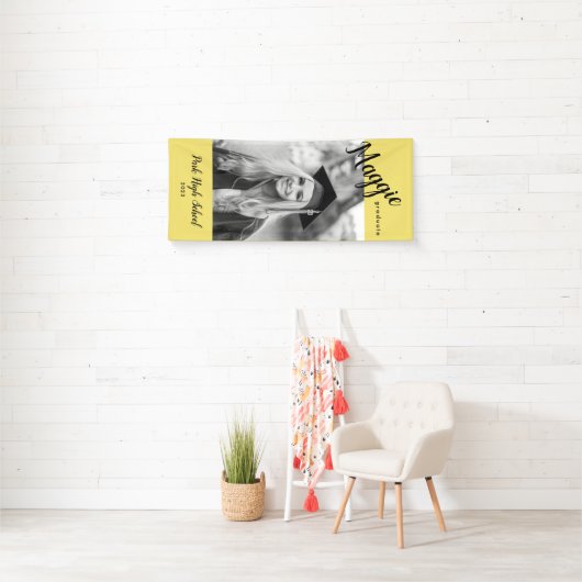 黄色の縦型フォト卒業バナー 横断幕 (インサイチュ)