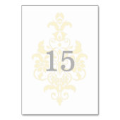 黄色の繊細なダマスクテーブルカード テーブルナンバー (裏面)