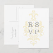 黄色の繊細なダマスコウェディングRSVPポストカード インビテーションポストカード (正面/裏面)
