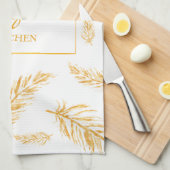 黄色の羽毛(名前をカスタムする) キッチンタオル (四つ折り)