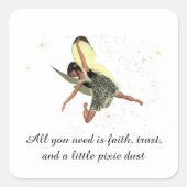 黄色の翼のシール付きの女の子の妖精 スクエアシール (正面)