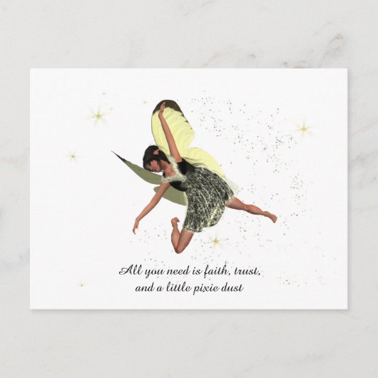 黄色の翼はがき付き女の子の妖精 ポストカード (正面)