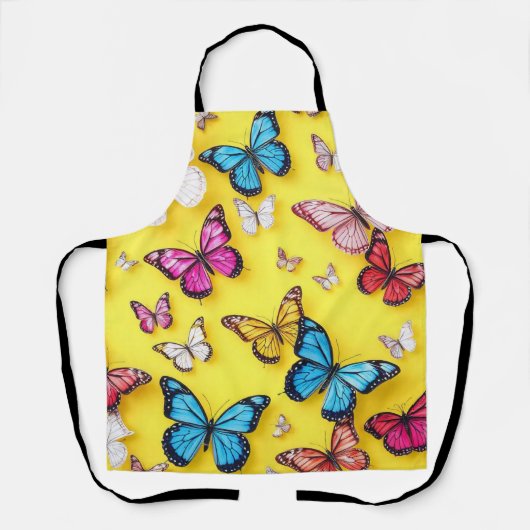 黄色の背景と蝶 エプロン (正面)