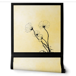 黄色の背景に描かれた蘭の花のラインアート 壁紙