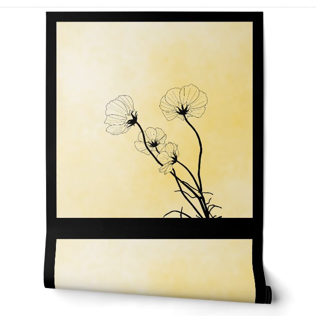 黄色の背景に描かれた蘭の花のラインアート 壁紙 (ほどく)