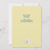 黄色の背景に白いプルメリア、トロピカルで花のある結婚式 セーブザデート (裏面)