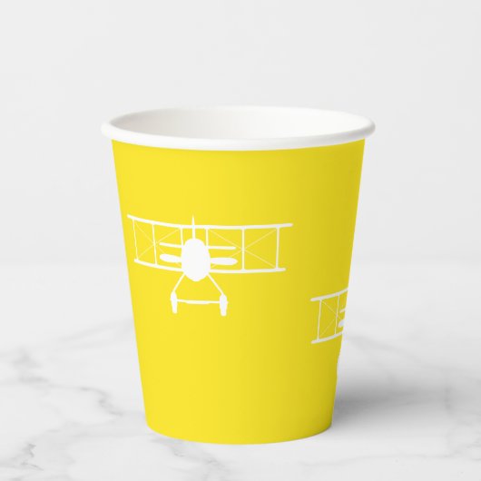黄色の背景に白いヴィンテージ二面模様 紙コップ (正面)