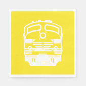 黄色の背景に白い列車のエンジンプロファイル スタンダードランチョンナプキン (正面)