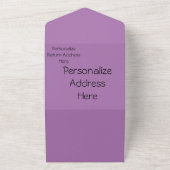 黄色の背景に紫のチューリップ オールインワン招待状 (外側)