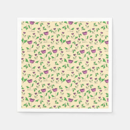 黄色の背景に紫のチューリップ スタンダードカクテルナプキン