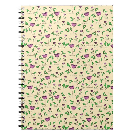 黄色の背景に紫のチューリップ ノートブック (正面)