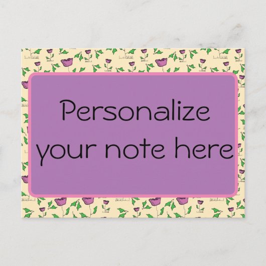 黄色の背景に紫のチューリップ ポストカード (正面)