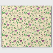 黄色の背景に紫のチューリップ ラッピングペーパー (フラット)