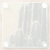 黄色の背景に緑のサボテン ガラスコースター (裏面)