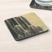 黄色の背景に緑のサボテン コースター (左側)