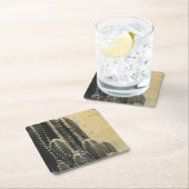 黄色の背景に緑のサボテン スクエアペーパーコースター (インサイチュ)