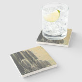 黄色の背景に緑のサボテン ストーンコースター (横)