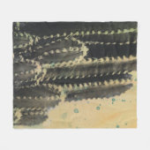 黄色の背景に緑のサボテン フリースブランケット (正面(横))