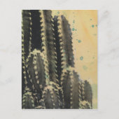 黄色の背景に緑のサボテン ポストカード (正面)