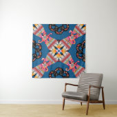 黄色の背景に色付けされたマンダラ。招待状 タペストリー (インサイチュ)