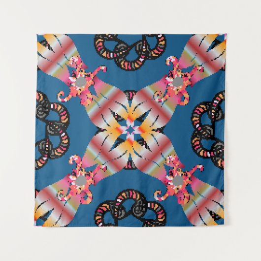 黄色の背景に色付けされたマンダラ。招待状 タペストリー (正面)