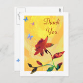 黄色の背景に赤いバラ ポストカード (正面/裏面)