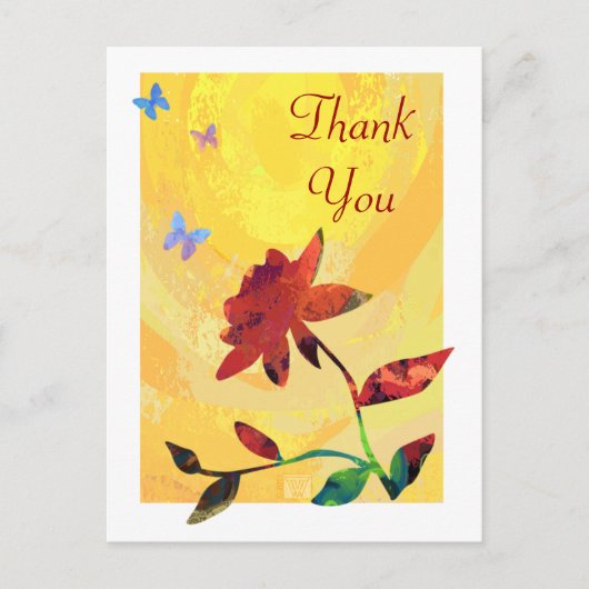 黄色の背景に赤いバラ ポストカード (正面)