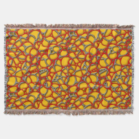 黄色の背景に赤と灰色のネット。 スローブランケット (正面)