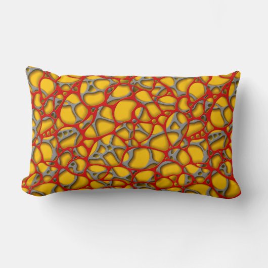黄色の背景に赤と灰色のネット。 ランバークッション (正面)