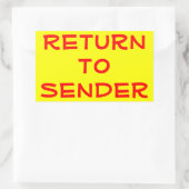黄色の背景に赤文字で「Return to Sender」 長方形シール (バッグ)