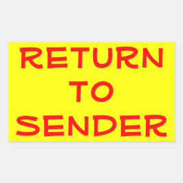 黄色の背景に赤文字で「Return to Sender」 長方形シール
