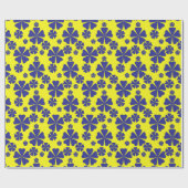 黄色の背景に青いフローラ抽象芸術 ラッピングペーパー (フラット)