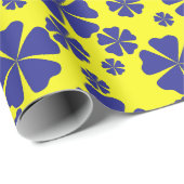 黄色の背景に青いフローラ抽象芸術 ラッピングペーパー (ロールコーナー)