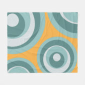 黄色の背景に青いレトロスタイルの円 フリースブランケット (正面(横))