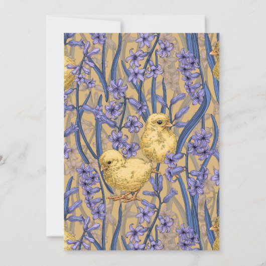 黄色の背景に鶏とヒヤシンス (正面)