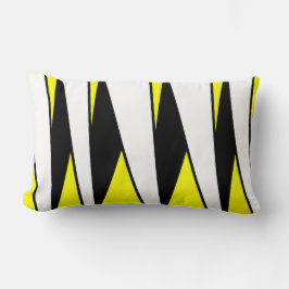 黄色の背景に黒と白の並行しないストライプ ランバークッション