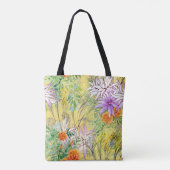 黄色の背景の花の水彩パターン トートバッグ (裏面)