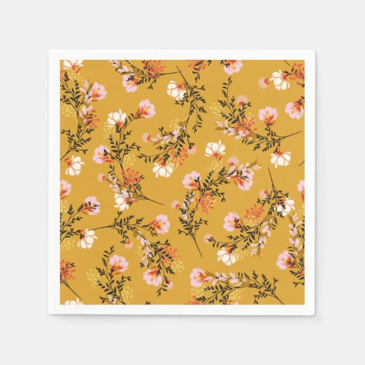 黄色の背景の花 スタンダードカクテルナプキン (正面)