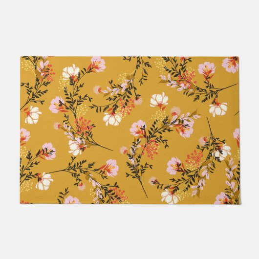 黄色の背景の花 ドアマット (正面)