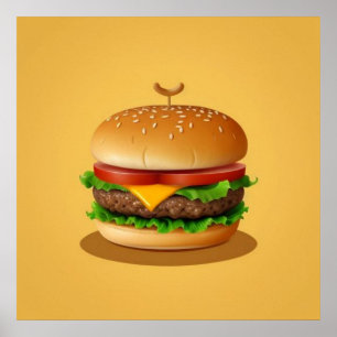 黄色の背景を持つチーズバーガー ポスター
