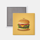 黄色の背景を持つチーズバーガー マグネット (正面/裏面)