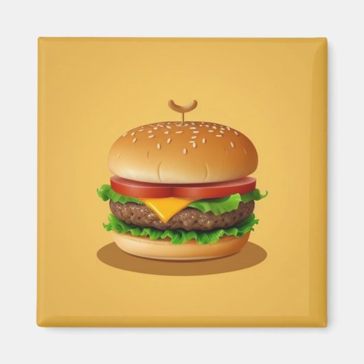 黄色の背景を持つチーズバーガー マグネット (正面)