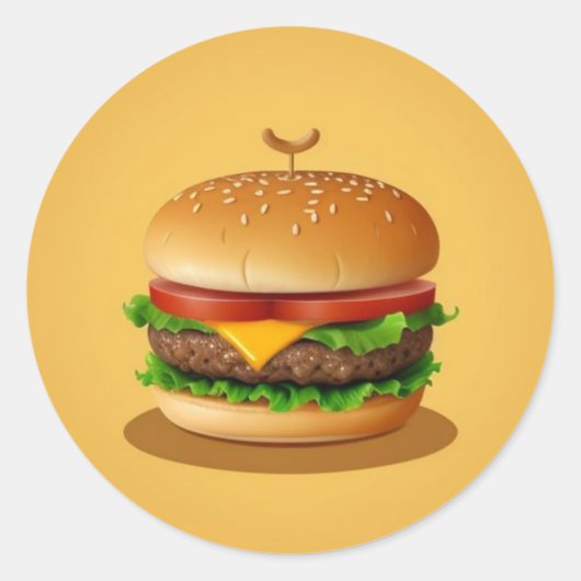 黄色の背景を持つチーズバーガー ラウンドシール (正面)