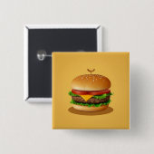 黄色の背景を持つチーズバーガー 缶バッジ (正面&裏面)
